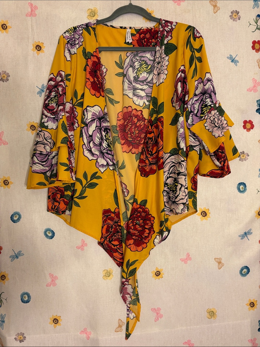 Live 4 Truth Mustard Floral Tie-Front Kimono